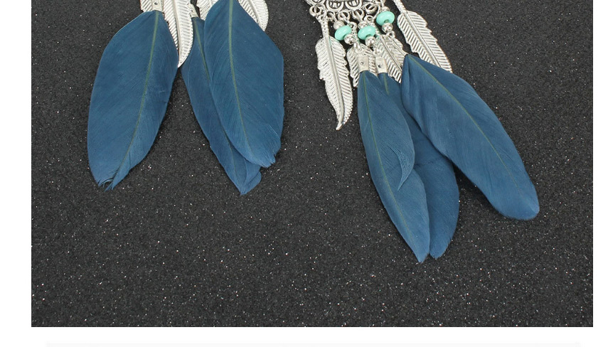 Fashion Blue Alloy Feather Round Tassel Earrings,Drop Earrings