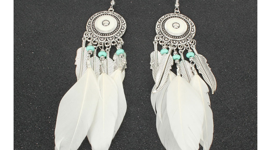 Fashion White Alloy Feather Round Tassel Earrings,Drop Earrings