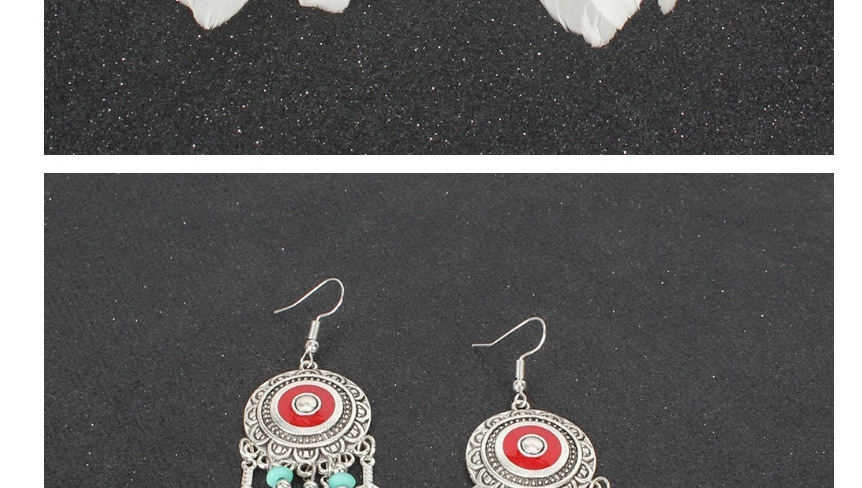 Fashion Color Mixing Alloy Feather Round Tassel Earrings,Drop Earrings