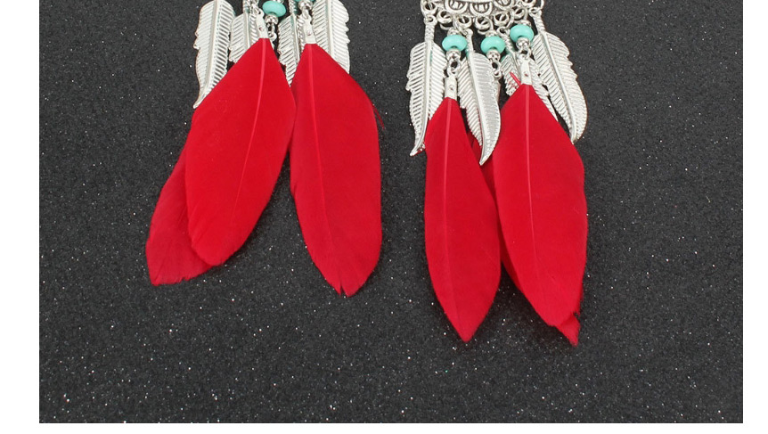 Fashion Red Alloy Feather Round Tassel Earrings,Drop Earrings