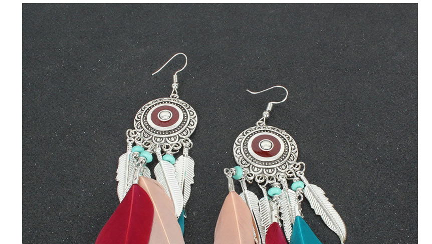 Fashion Color Mixing Alloy Feather Round Tassel Earrings,Drop Earrings