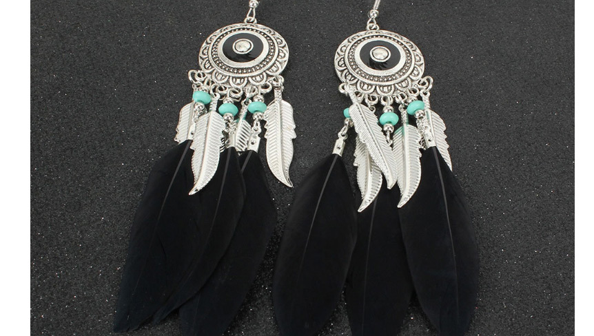 Fashion Black Alloy Feather Round Tassel Earrings,Drop Earrings