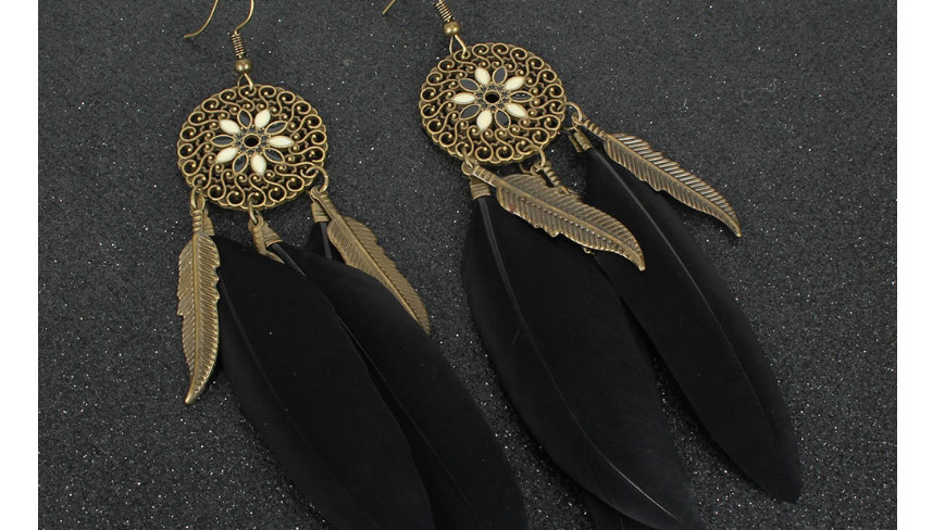 Fashion Black Alloy Flower Feather Tassel Earrings,Drop Earrings