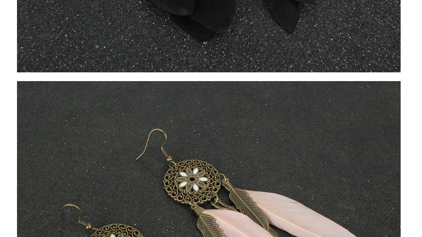 Fashion Black Alloy Flower Feather Tassel Earrings,Drop Earrings