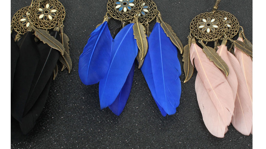 Fashion Blue Alloy Flower Feather Tassel Earrings,Drop Earrings