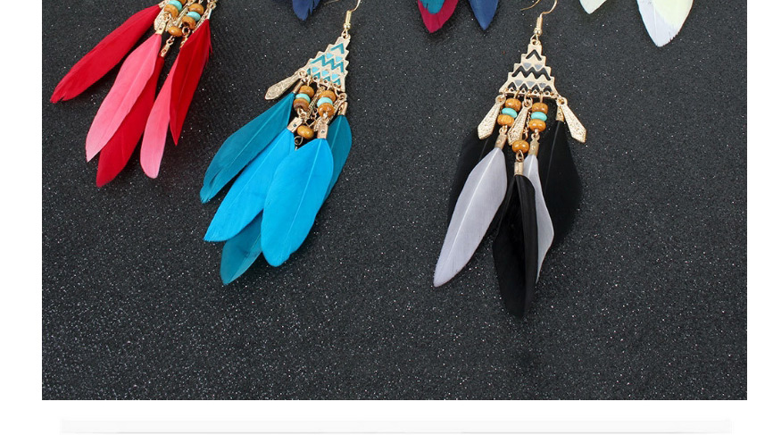 Fashion Red Triangle Feather Long Tassel Alloy Earrings,Drop Earrings