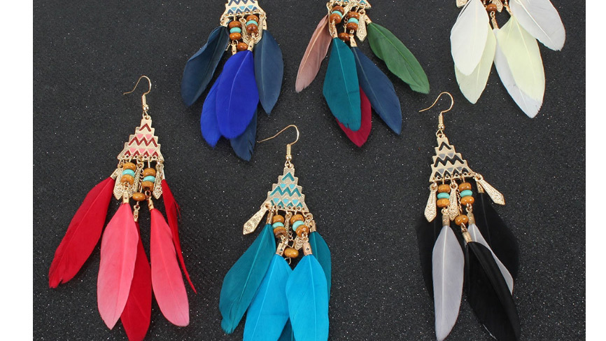 Fashion Color Mixing Triangle Feather Long Tassel Alloy Earrings,Drop Earrings