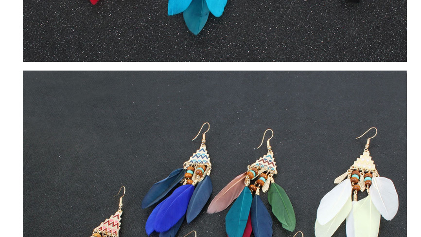 Fashion Color Mixing Triangle Feather Long Tassel Alloy Earrings,Drop Earrings
