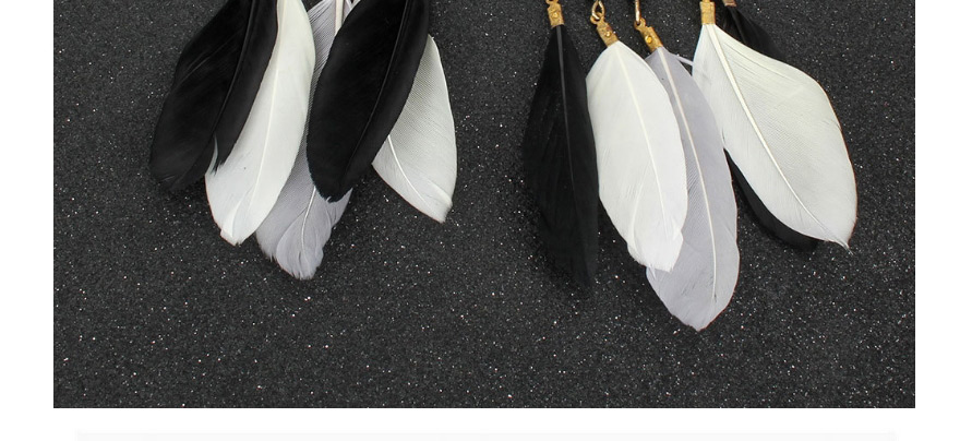 Fashion Black And White Feather Tassel Long Beaded Earrings,Drop Earrings