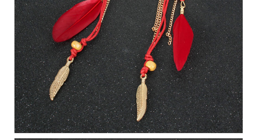 Fashion Red Alloy Feather Tassel Long Earrings,Drop Earrings
