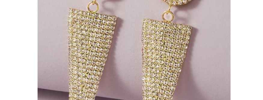 Fashion Golden Hollow Rhinestone Inverted Triangle Alloy Earrings,Drop Earrings