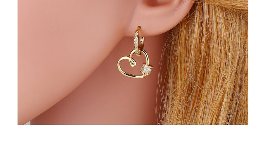 Fashion Clouds Geometric Peach Heart Copper Inlaid Zircon Cross Earrings,Hoop Earrings
