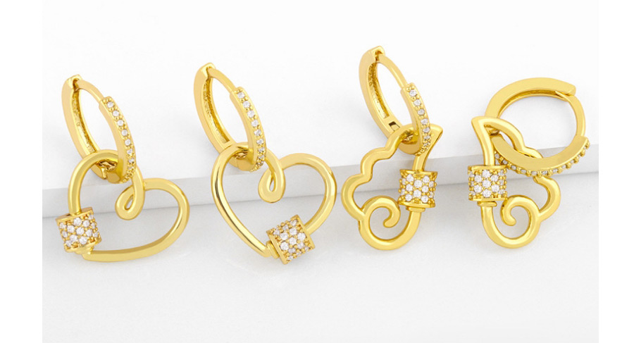 Fashion Clouds Geometric Peach Heart Copper Inlaid Zircon Cross Earrings,Hoop Earrings