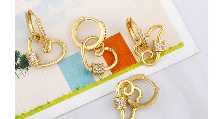 Fashion Heart Geometric Peach Heart Copper Inlaid Zircon Cross Earrings,Hoop Earrings