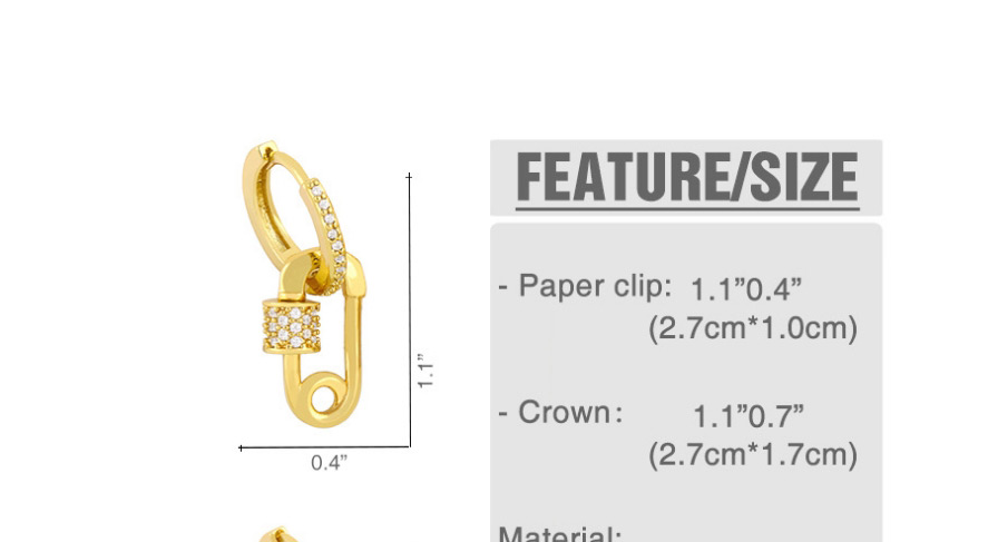 Fashion Pin Brooch Crown Copper Inlaid Zircon Cross Earrings,Hoop Earrings