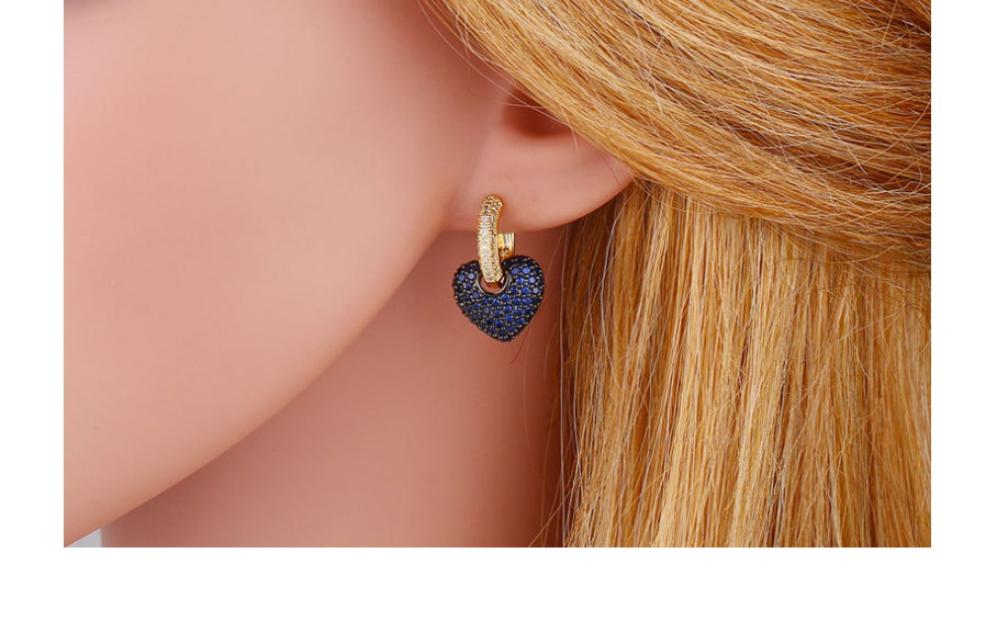 Fashion Dark Blue Diamond Geometric Love Heart Copper And Zircon Earrings,Hoop Earrings