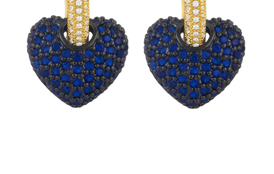 Fashion Dark Blue Diamond Geometric Love Heart Copper And Zircon Earrings,Hoop Earrings