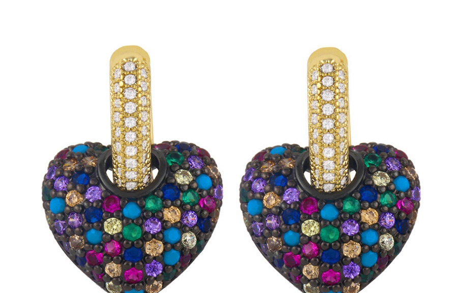 Fashion Color Diamond Geometric Love Heart Copper And Zircon Earrings,Hoop Earrings