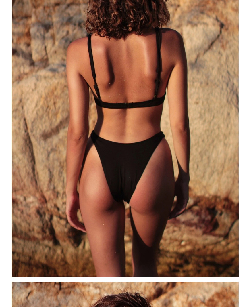 Fashion Off-white Gathered Solid Color Deep V Split Swimsuit,Bikini Sets