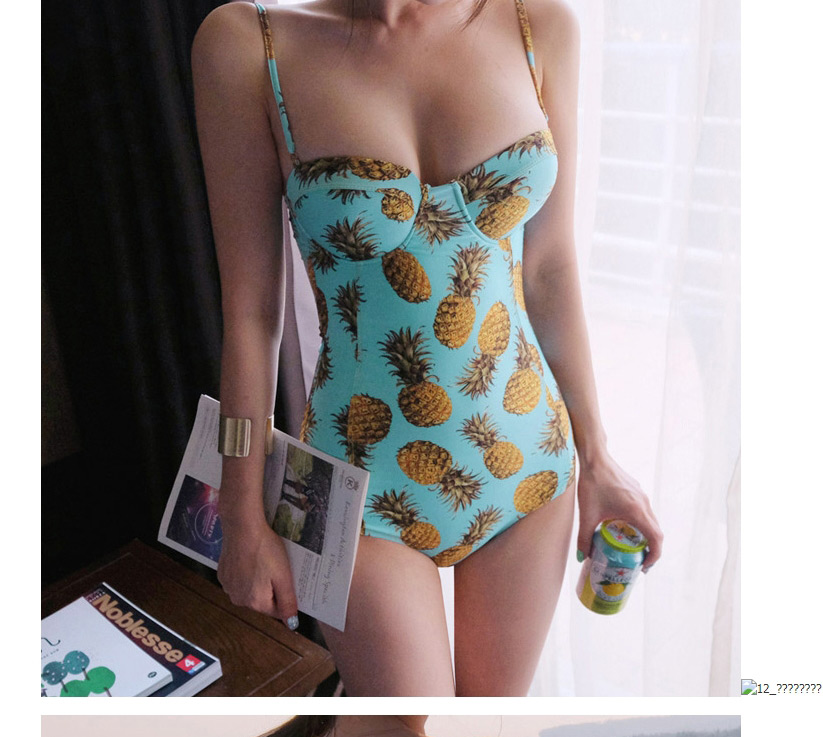 Fashion Yellow Pineapple Print Band Underwire Swimsuit,One Pieces
