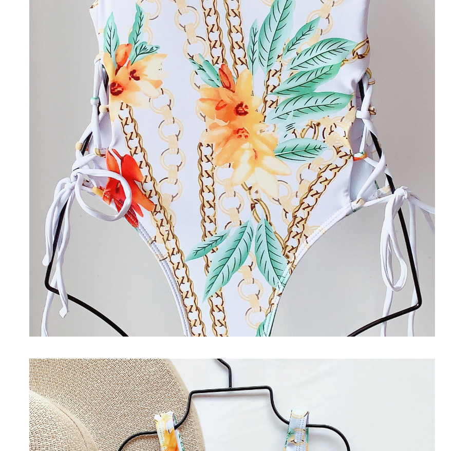 Fashion White Printed Swimsuit Strappy Halter One-piece Swimsuit,One Pieces
