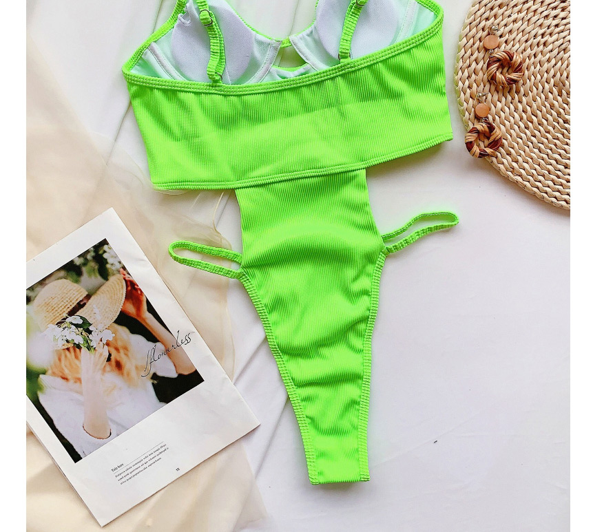 Fashion Green Solid Color Hollow Back Leaky One-piece Swimsuit,One Pieces