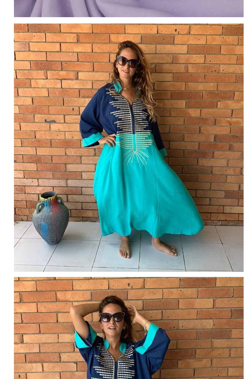 Fashion Zhangqing With Blue Loose Long Skirt Embroidered Loose Dress Long Skirt Blouse,Sunscreen Shirts