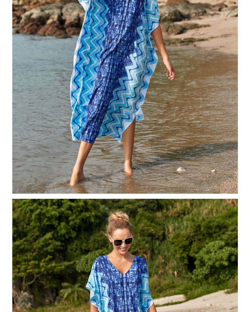 Fashion Printing Printed V-neck Loose Plus Size Long Skirt Blouse,Sunscreen Shirts