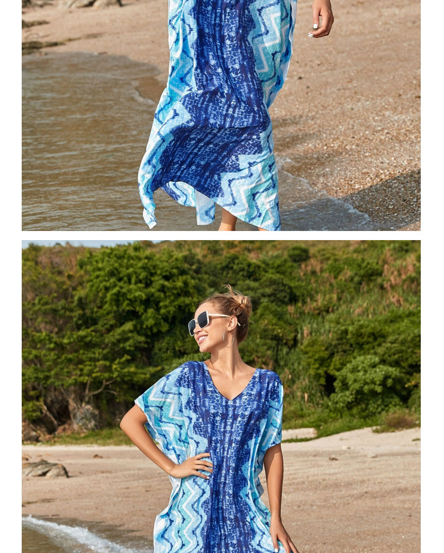 Fashion Printing Printed V-neck Loose Plus Size Long Skirt Blouse,Sunscreen Shirts