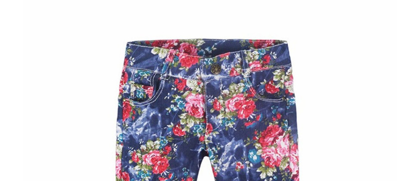 Fashion Blue Flowers Childrens Denim Pants With Flower Print,Pants