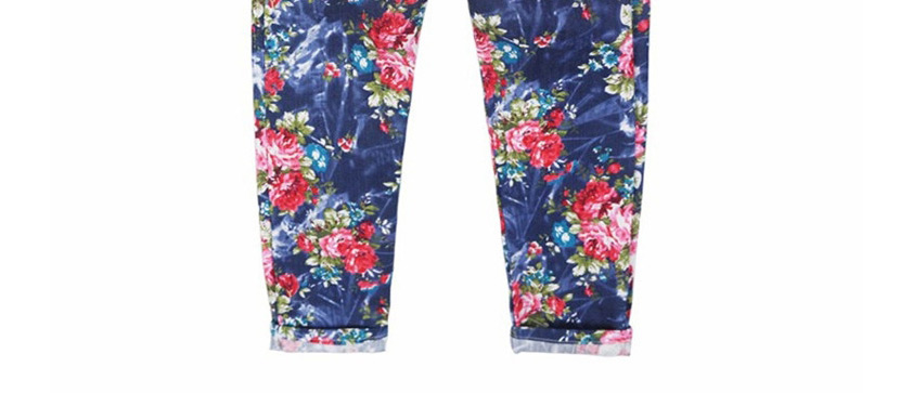 Fashion Blue Flowers Childrens Denim Pants With Flower Print,Pants