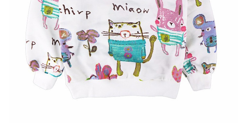 Fashion White Round Neck Graffiti Print Long-sleeved Childrens Sweater,Tank Tops & Camis