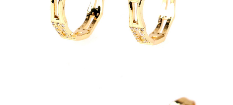 Fashion Golden C-shaped Bamboo And Diamond Hollow Large Circle Earrings,Earrings