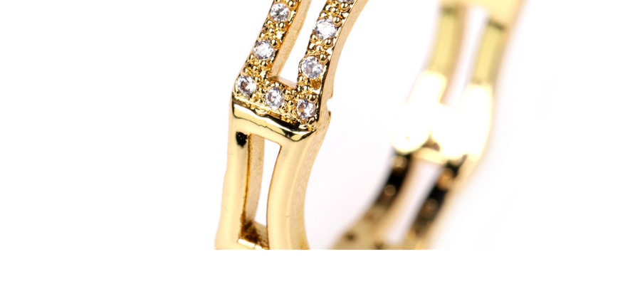 Fashion Golden C-shaped Bamboo And Diamond Hollow Large Circle Earrings,Earrings