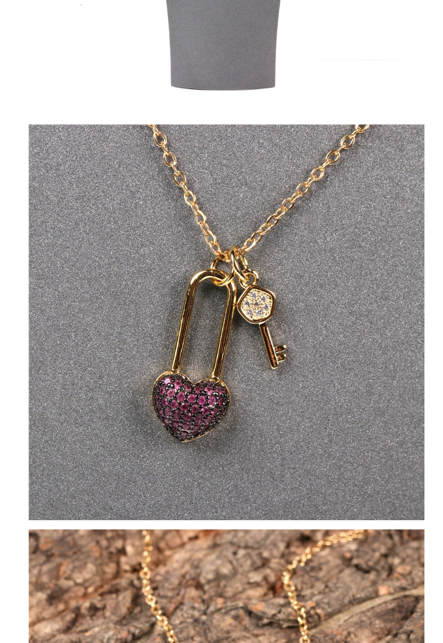 Fashion A Necklace Micro Inlaid Zircon Lock Love Key Earrings Necklace Set,Necklaces