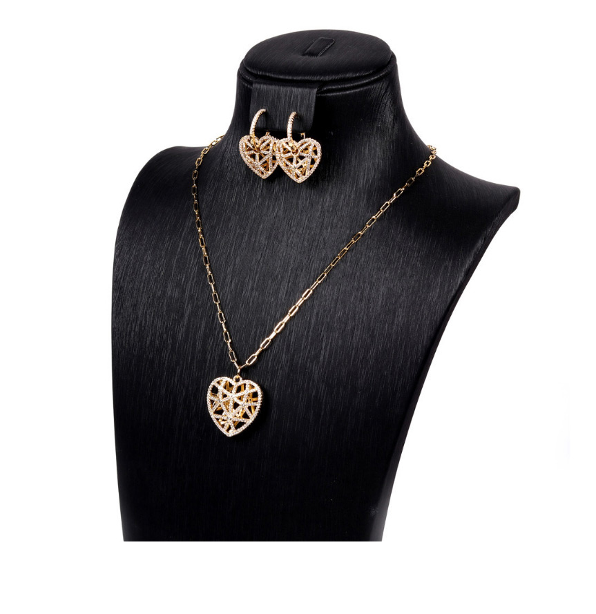 Fashion C Necklace Hollow Crystal Diamond Love Necklace Earrings Set,Necklaces