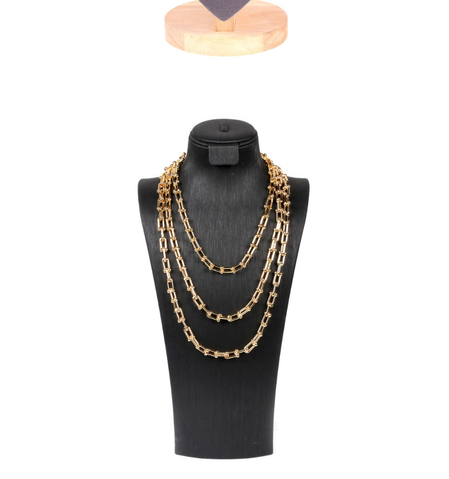 Fashion White Gold Necklace U-shaped Stitching Thick Chain Necklace Bracelet Earrings,Necklaces