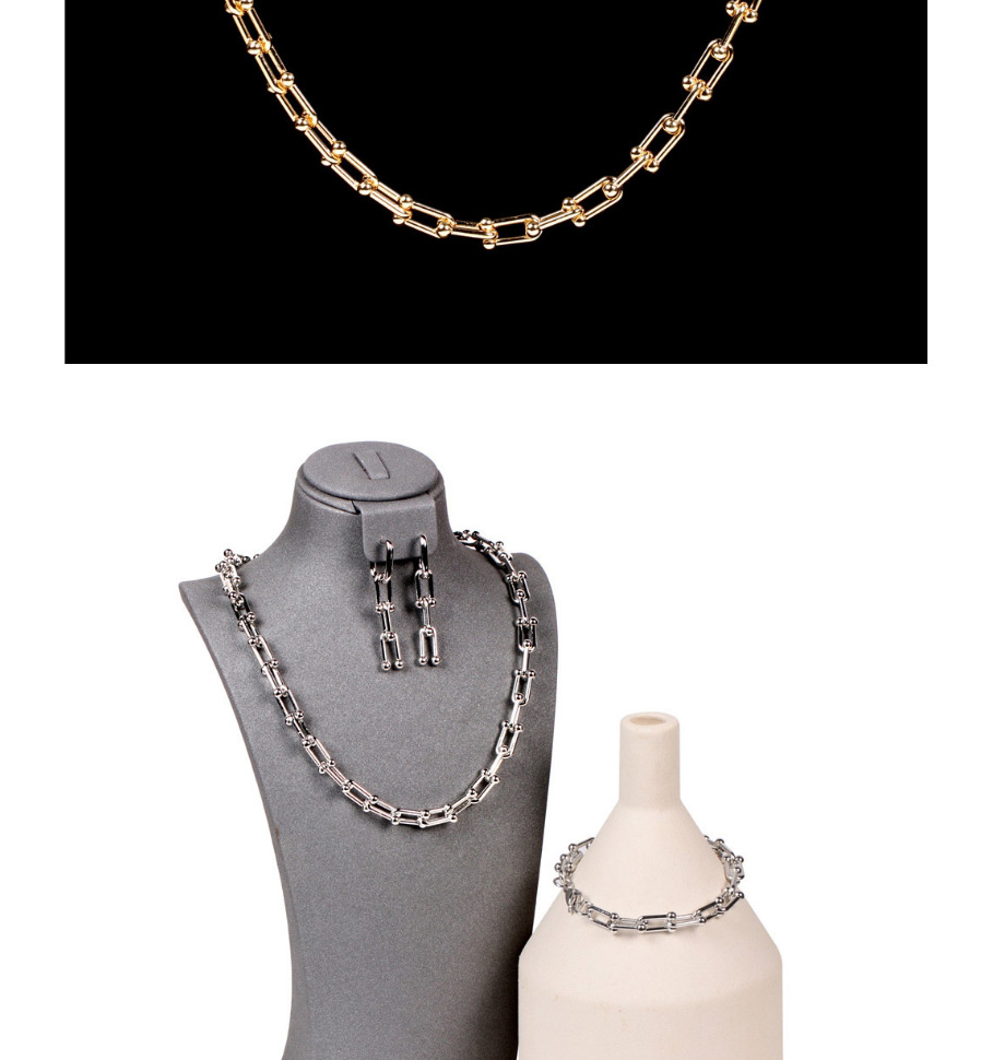 Fashion White Gold Necklace U-shaped Stitching Thick Chain Necklace Bracelet Earrings,Necklaces