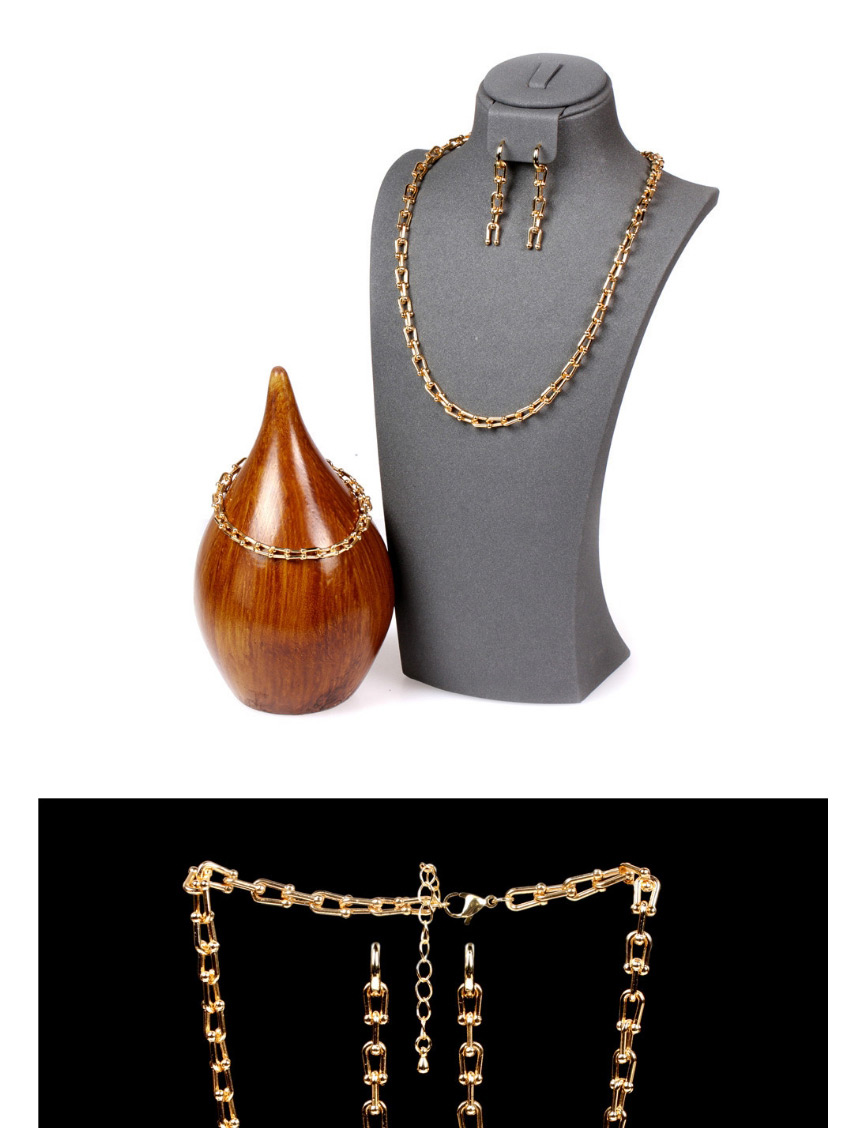 Fashion Suit U-shaped Chain Smooth Thick Chain Copper Plating Necklace Bracelet Earrings,Jewelry Sets