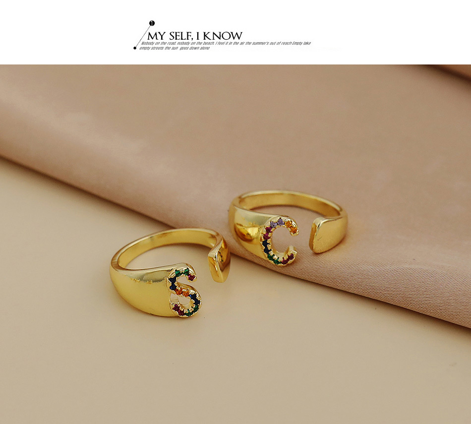 Fashion F 26 Letters Open Ring With Copper Inlaid Zircon,Rings
