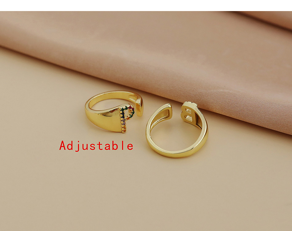 Fashion Q 26 Letters Open Ring With Copper Inlaid Zircon,Rings