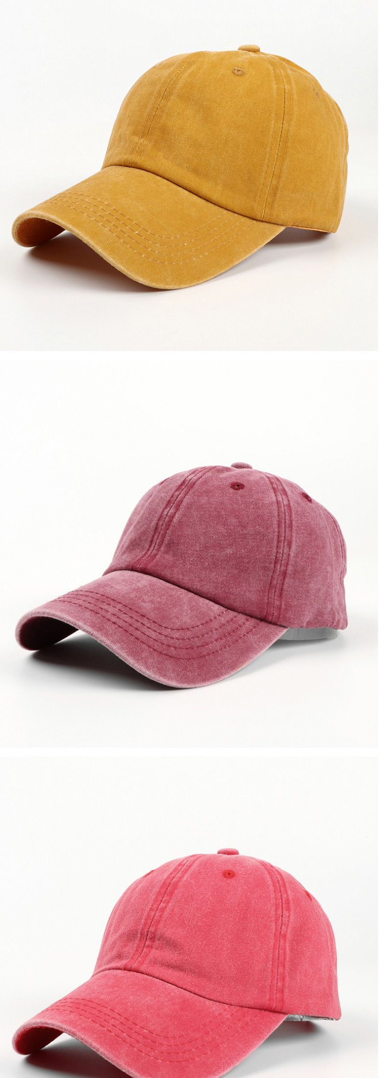 Fashion Rose Red Washed Distressed Denim Soft Top Curved Brim Cap,Baseball Caps