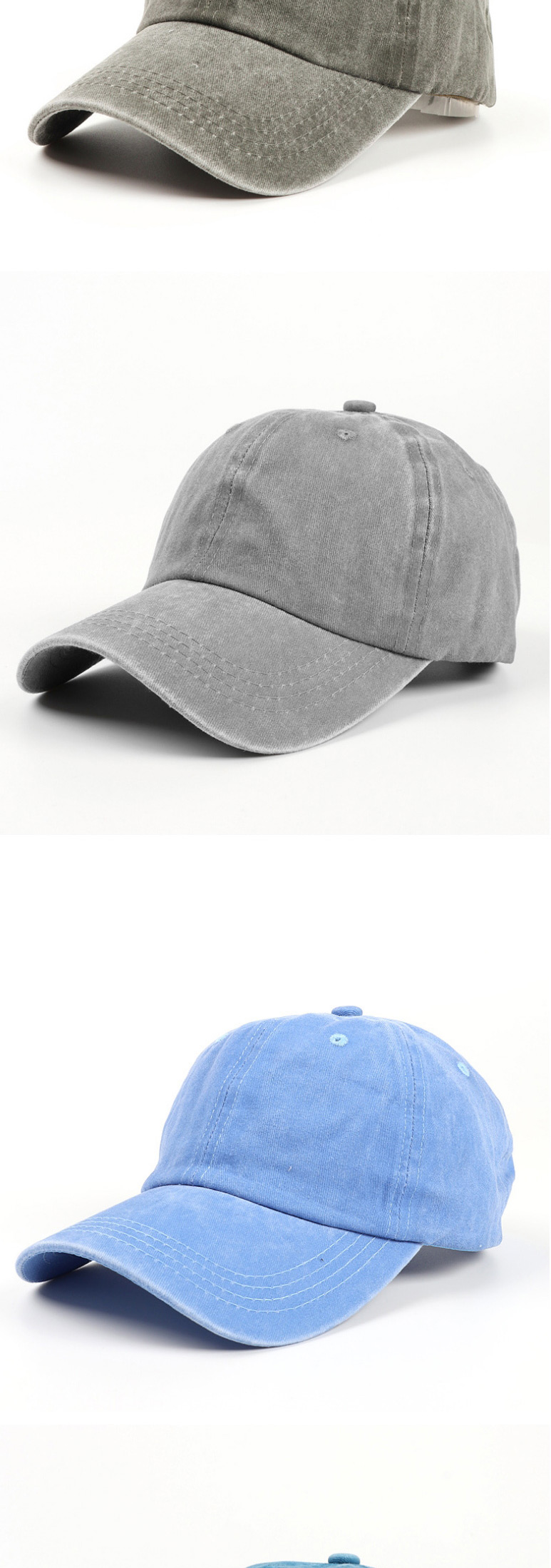 Fashion Light Blue Washed Distressed Denim Soft Top Curved Brim Cap,Baseball Caps