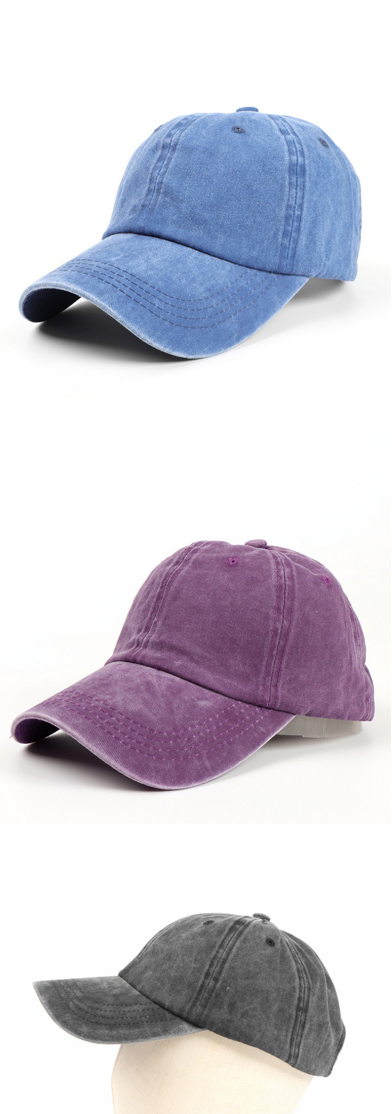 Fashion Purple Washed Distressed Denim Soft Top Curved Brim Cap,Baseball Caps