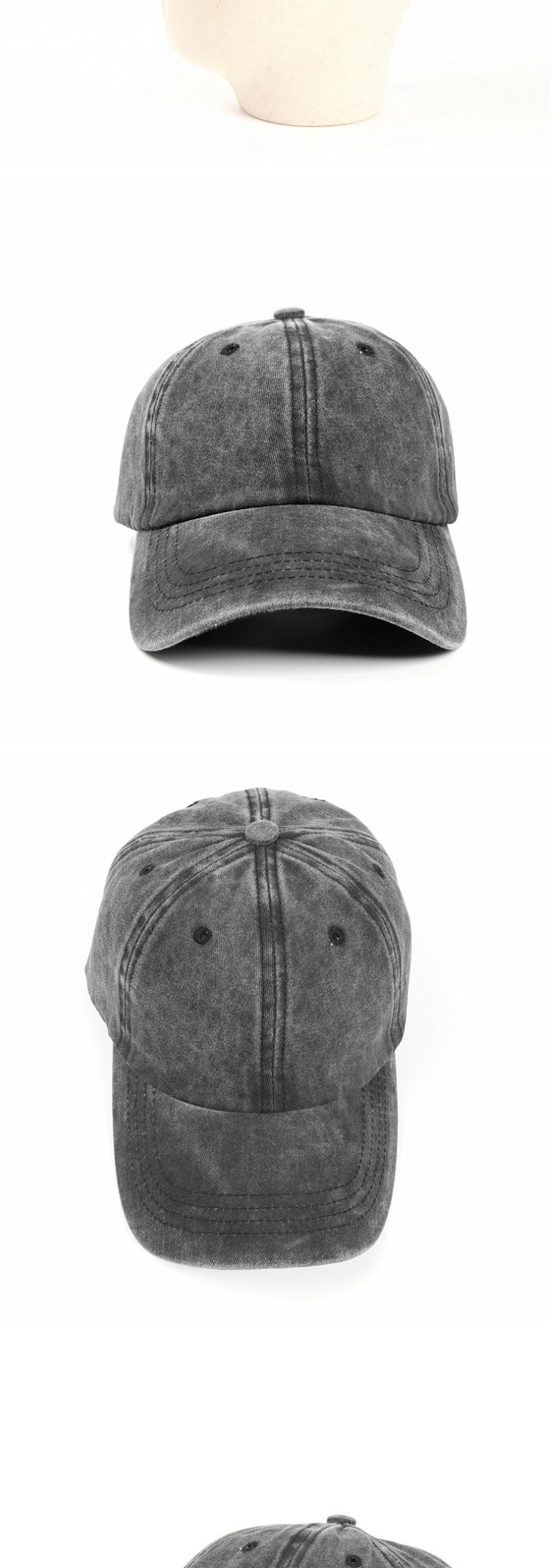 Fashion Black Washed Distressed Denim Soft Top And Curved Brim Cap,Baseball Caps