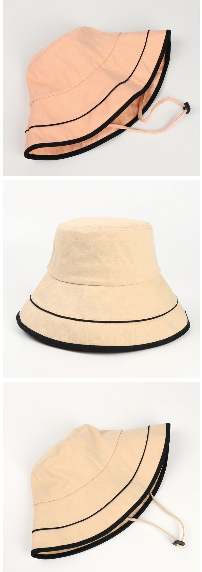 Fashion Khaki (with Windproof Rope) Folded Double Layer Stitching Contrast Color Fisherman Hat,Sun Hats