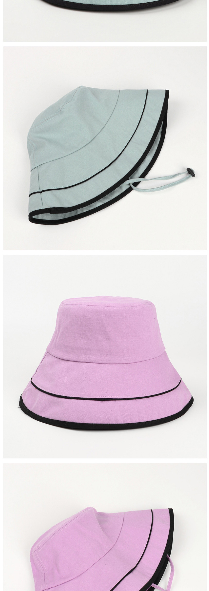 Fashion Purple (with Windproof Rope) Folded Double Layer Stitching Contrast Color Fisherman Hat,Sun Hats