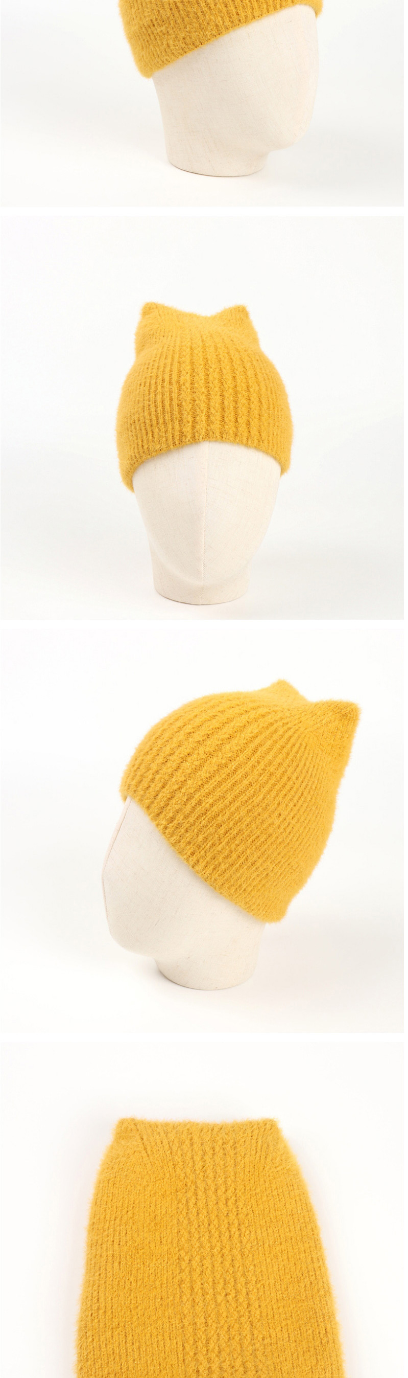 Fashion Light Coffee Faux Mink Fox Ear Double Knitted Woolen Hat,Knitting Wool Hats
