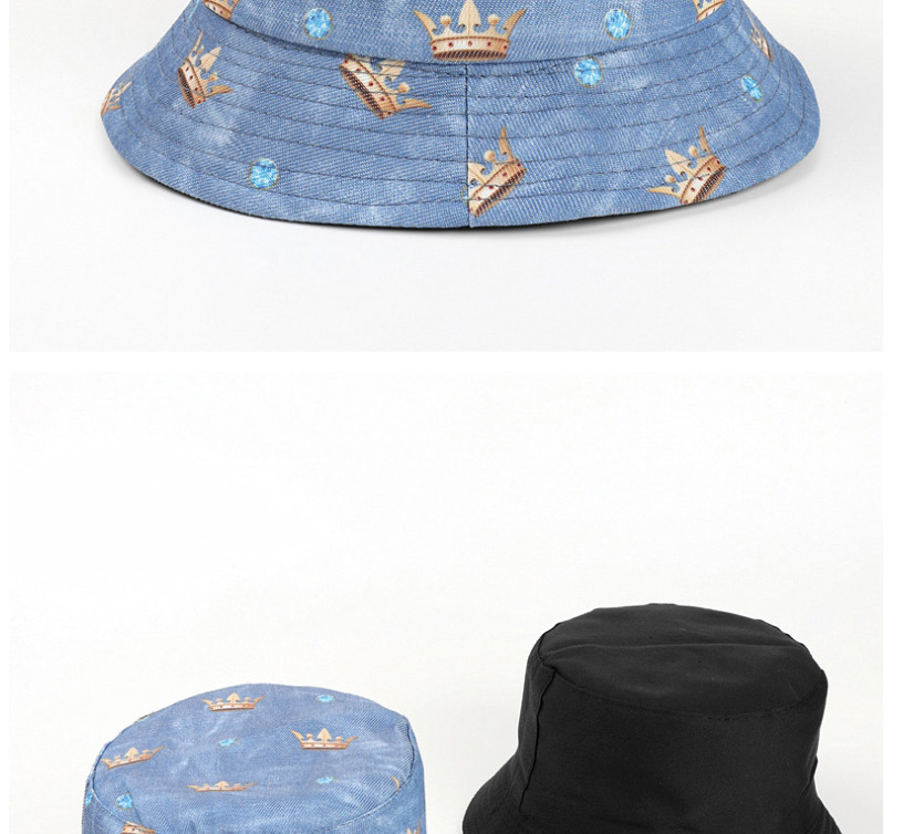 Fashion Light Blue Cowboy Double-sided Crown Diamond Print Fisherman Hat,Sun Hats