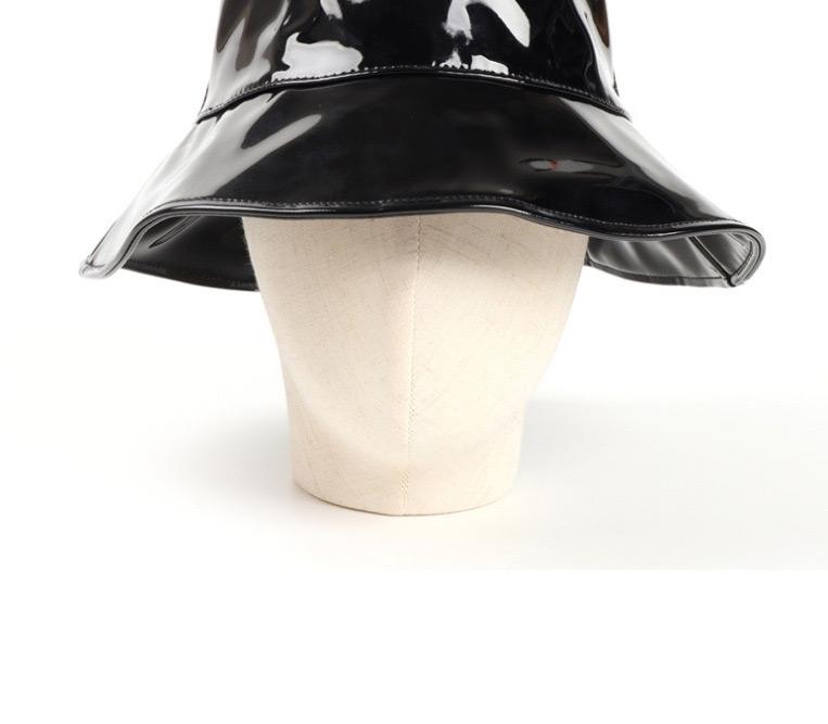 Fashion Black Pu Leather Bright Big Brim Flat Top Fisherman Hat,Sun Hats